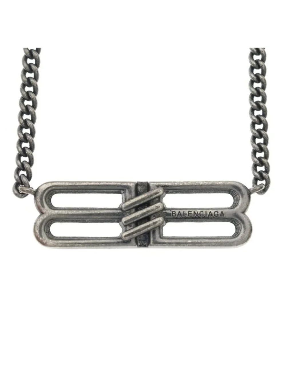 Balenciaga BB Icon Antique Silver BB Chain Necklace